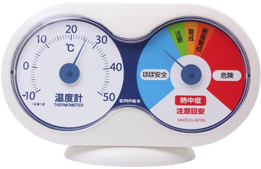 EMPEX 熱中症注意計(温度計+熱中症注意目安) 9.4x15x3.5cm ホワイト