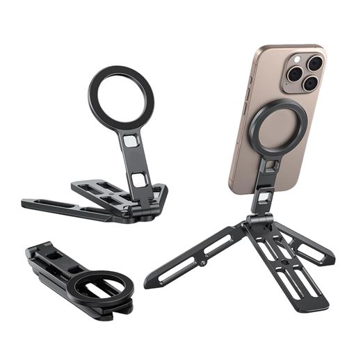 スマホ三脚ミニ三脚スマホホルダー磁力折りたたみ式三脚マウント超軽量アルミ合金製両面マグネットダブルマグネットマウント横置き縦置き280度回転スマホスタンド角度調整可能マグセ…