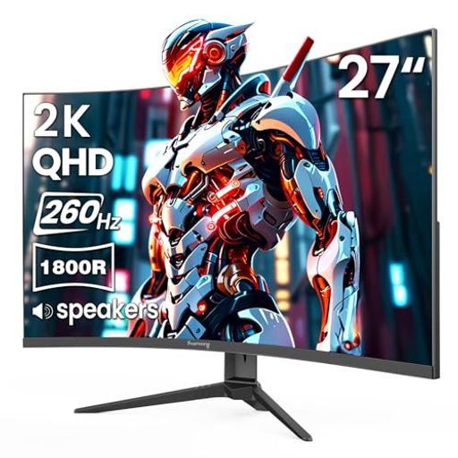 Suevery WQHD 2560x1440 260Hz 湾曲 モニター 1800R ディスプレイ HDMI2.0 & DP1.4 ブルーライト軽減 傾斜調整 広い視野角 壁掛け対応