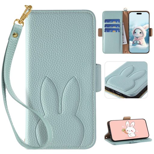 Reddylin 対応 iPhone 16 Pro Max ケース 手帳型 かわいいウサギ おしゃれ いphone16pro max ケース,ブルー