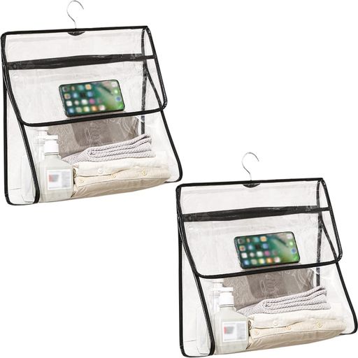 YUYAKESHIバスルーム透明収納バッグ防水ケースポーチ浴室バスルームスマホカバー壁掛けお風呂フック付き着替え収納(ブラックA・2個)