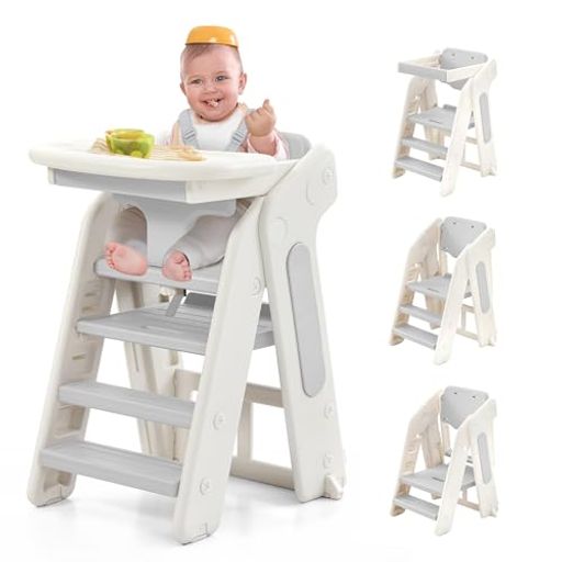 KOOPROベビーチェアハイチェア食事テーブル5点式ベルト付き踏み台3段2段可変式手すり付き子ども用ラー..