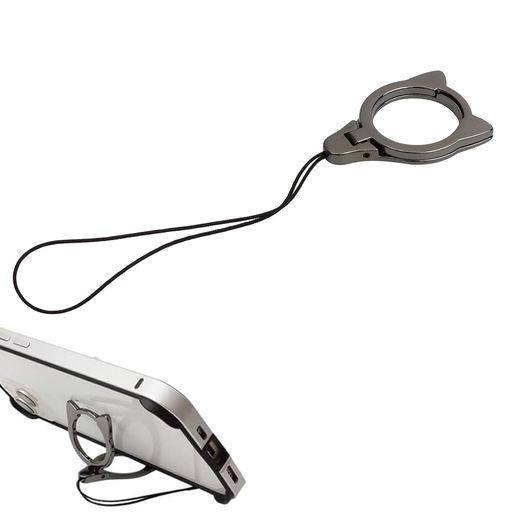 スマホリングスマホスタンド2in1落下防止猫かわいい猫耳スマホアクセサリー(ブラック)スマホストラップ携帯ストラップスタンドリングストラップスマホ落下防止さびない丈夫携帯電話ホ…