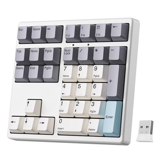 【幅広い機能を多場面で効率向上】本製品は34キーで、数字、方向、“()”“Delete”などの常用キーが搭載され、非常に便利です。仕事、娯楽、ゲームなどに適用しています。左手デバイスにも使えますので、左右手の同時共用により、仕事の効率向上にとても役に立ちます。適用場面:財務,金融、商業、銀行、,カウンターのレジ係,数字エリアのないキーボード等々。 【打ち心地良い打鍵感】本製品はメカニカル式で、茶軸/赤軸/黄軸を採用しています。それぞれの軸の打ち音が違います。基本的に打鍵音の大きさは茶軸>黄軸>赤軸という手順で並びます。ご自分自身に適切な軸を選んで、心地良い打鍵を楽しめます。それに、入力速度と精度も高く、長く打っても、あまり疲れません。 【ワイヤレステンキー&amp;2.4G接続対応】本ワイヤレステンキーは2.4G接続で、レシーバーをパソコンに差し込みの利用パタンですので、とても便利です。ケーブル接続の制限がありません。(ご注意:2.4G接続のみ対応で、有線接続とBluetooth接続は対応できない) 【昇華印刷による優秀な耐久性】テンキーはホットスワップ対応しており、お客様がご自身でキーキャップを交換できます。