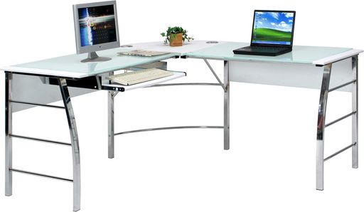 不二貿易パソコンデスクPCデスクL字型幅156x奥行156x高さ76cmホワイト勉強机強化ガラスキーボードトレ..