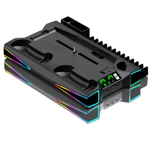 PS5 Slim スタンド 6色RGBライト PS5/PS5 Silm コントローラー 充電スタンド 2台同時充電 新型ps5 3段階冷却 PS5ディスク-デジタル兼用 冷却ファン 充電指示ランプ付 収納 多機能 ネジ付 USBケーブル…