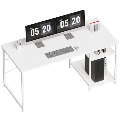 Maihail パソコンデスク pcデスク 机 白 カウンター テーブル スタンディングデスク 勉強机 家具 パソコンラック table 学習机 収納 幅140*奥行60cm 白い SZ123BS スチールウッド簡易棚付きデスク …