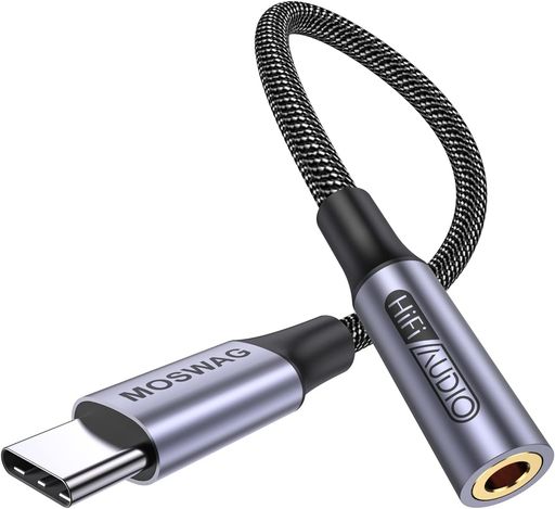 MOSWAG USB C右向き矢印3.5mm オーディオアダプタ DAC 搭載 3極 4極対応 高耐久性