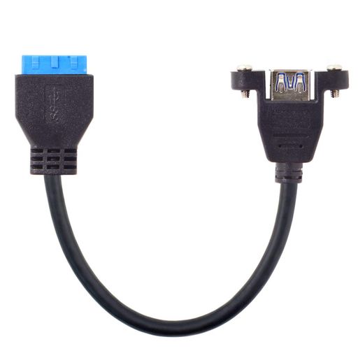 CYケーブルUSB3.0シングルポートA雌ねじ取付タイプマザーボード20ピンコネクタケーブル25cm