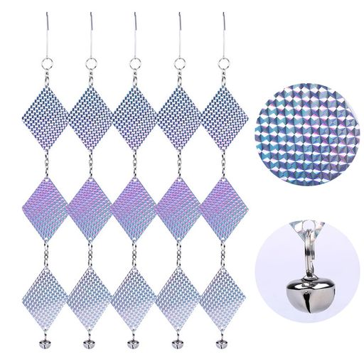 鳥よけ菱形銀キラホログラム板3連5組組立簡単ベランダフン害防止鈴調節自由鳥の糞よけ鳥害対策鳥よけグ..