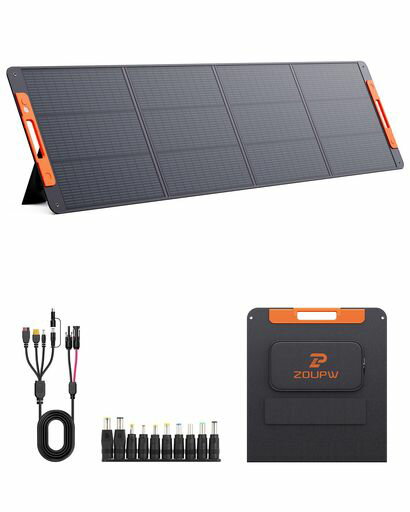 ZOUPW220WソーラーパネルN型16BB25%高効率Type-C直接充電搭載スマホ/タブレットへ給電折りたたみ式IP67防水各種ポータブル電源に対応5in1接続ケーブル付属キャンプ車中泊防災グッズ