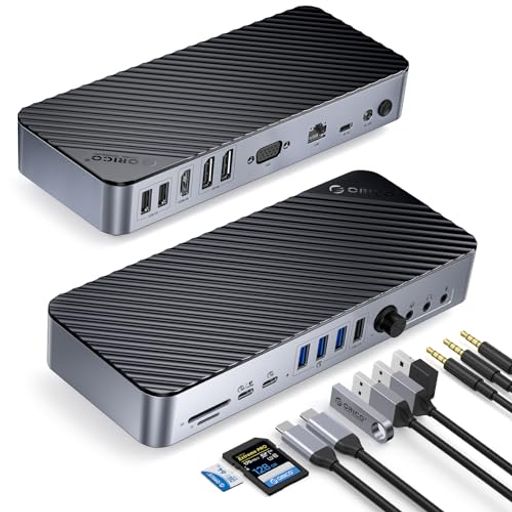 ORICO 20-in-1 USB-C ドッキングステーション 4画面対応 2つのDP HDMI& VGA搭載 10Gbps USB-C/5Gbps USB-A ポート/イーサネット/オーディオ/SD/TFカード