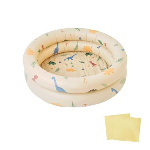 プール ベビー キッズ 厚手 家庭用 幼児用 小さめ ミニ ベランダ シンプル 丸型 1人用 修復パッチ 2枚付き (ホワイト恐竜)