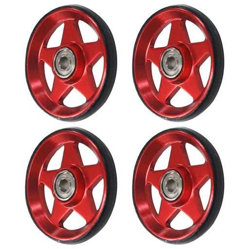 ミニ四駆 オール アルミ ベアリング ローラー 4個 セット 19mm プラリング付 5本スポーク 星型 レッドxブラック パーツ