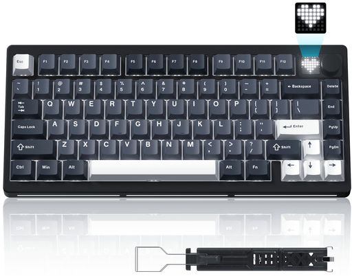 ゲーミングキーボード Womier MT75 キーボード 無線 75%レイアウト テンキーレス ホットスワップ対応 ガスケット構造 Bluetooth 5.0/2.4G/有線接続 RGBバックライト 8000mAhバッテリー ノブ&ディスプ…