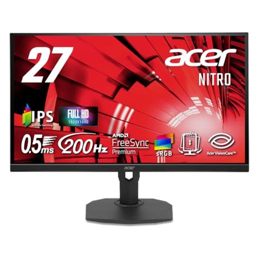 Acer Nitro ゲーミングモニター 27インチ フルHD 広視野角 IPS 非光沢 エルゴスタンド 200Hz 0.5ms(GTG) sRGB 99% AMD FreeSync Premium ブラックブースト HDR10 ブルーライト低減