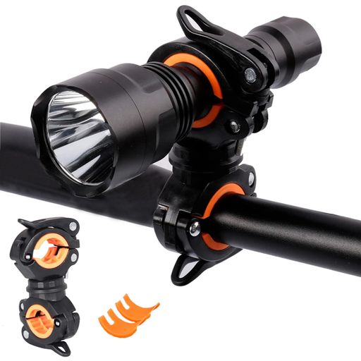 自転車 ライトホルダー 直径1.8cm-3.8cm 懐中電灯ホルダー 360度回転 サイズ調整可能 クランプホルダー 固定ブラケット(黒+橙色)