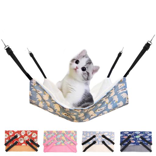 YFFSFDC猫ハンモックキャット椅子ケージ用大きい耐荷重10KGサイズ調整可能56cmx46cmペットベッド日向ぼっこ遊び場通気性金具丈夫冬夏両用洗い可能(ライトブルー)