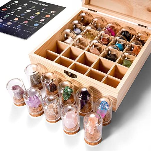 25個鉱石標本鉱物標本岩石標本天然石コレクションセットガラスカバー鉱石防塵置物オーナメント展示標本ボックステーブルコレクションビスマス結晶地質科学装飾品小物卒業記念品入園…