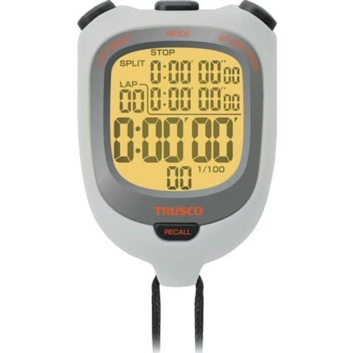 ●最大計時:9時間59分59秒●最小計時(秒):1/100●電源:リチウムイオン電池(CR2032)x1個(別売)●ラップ/スプリット最大計測時間:9時間59分59秒●ラップ/スプリット最大記録数:100回●アラーム鳴動時間:約30秒間●使用温度範囲:0〜40°C