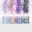 4色セット ネイルグリッタージェルネイルラメホログラムセット1MM&パウダーミクスサイズグリッターラメホログラム ケース入り