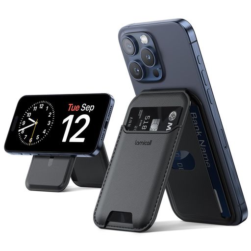 [Lamicall]重さ改良MagSafe対応カードケーススマホスタンド:3枚収納magsafe財布マグセーフウォレットマグネットカードホルダーカード収納ヴィーガンレザーカード入れ取り外し可能角度調整ス…
