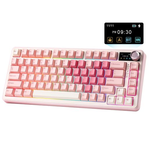 YUNZIIB75PROMAXQMK/VIAワイヤレスメカニカルキーボード75%英語配列ディスプレイとノブ付きホットスワップ可能ガスケット構造潤滑済みスイッチ3モード接続(Bluetooth/Type-C/2.4G)