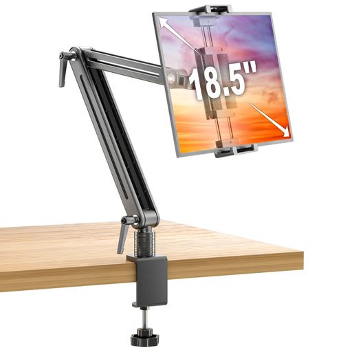 【18.5インチ対応 &amp; 究極の安定性 🛡️】 4.7インチから最大18.5インチのモバイルモニターまで幅広く対応し、2kgまでの耐荷重を実現 ;17.3インチや18.5インチの大型モニターでも「お辞儀」せず、安定した視界を提供します 。 【16mm厚対応 &amp; ケースのまま設置 📱】 フックの幅を16mmまで広げた設計により、保護ケースを装着したままのデバイスや、厚みのあるモバイルモニターもスムーズに設置可能です 。 【レンチ内蔵で自由自在に調整 🔧】 本体の側面にレンチ調整ツールを内蔵しており、用途に合わせて関節の固さを即座に調整可能 ;仕事や動画視聴、作画など、シーンに応じた最適な角度と高さをキープします 。 【高品質アルミ合金 &amp; ケーブル収納 💻】 軽量かつ高強度のアルミ合金を採用し、重さわずか1.1kgで優れた耐久性を誇ります ;付属のケーブルマネジメントステッカーで、デスク周りをすっきり整理できます 。