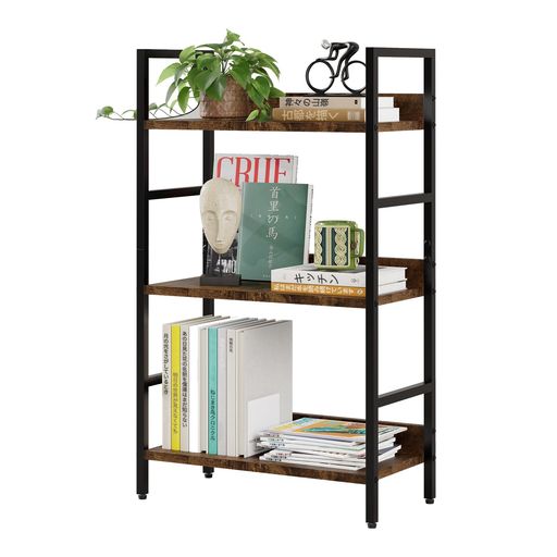 Wall Furniture - Druviaオープンラック3段本棚収納棚スリムラックシェルフおしゃれ木目調幅60x奥行30x高さ100cmリビング寝室玄関対応ブラウン