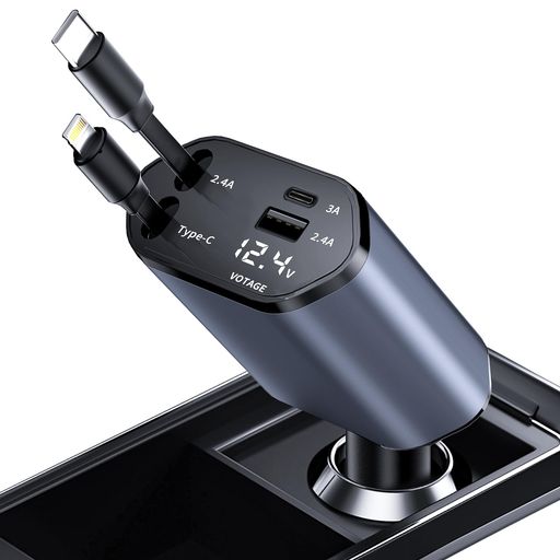巻き取り式充電ケーブル車充電器シガーソケットType-C100W/20W急速充電車用充電器カー用品便利グッズ4台同時充電iPhone16/15/14/13/12GalaxyS22/S21UItraXperiaiPad