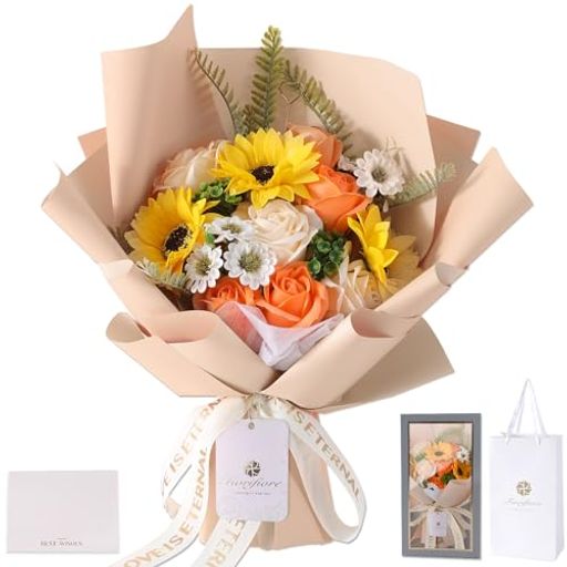 Fiorifioreソープフラワーひまわり花束母の日ギフト人気プレゼント父の日誕生日造花ひな菊バラ女性卒業式退職送別インテリア(Candice)