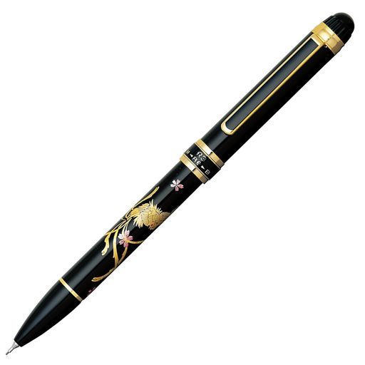 真鍮 ケシゴム-100bn、ボールペン替芯bsp-60-(f0.7)(#1・黒、#2・赤)油性染料インク 製品仕様:真鍮ボディーに黒クロームメッキ仕上げ、鉄に純金象嵌リング付き シャープペンシル/右回転繰り出し式、ノック(キャップスライド)式、油性ボールペン(黒・赤)/左回転繰り出し式 全長144mmx最大径10.5mm