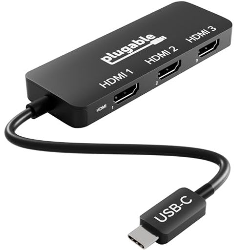 Plugable USB-C to HDMI マルチモニターアダプター、トリプル 4K60 ディスプレイ対応、ドライバ不要 MST ハブ (Windows/Chrome