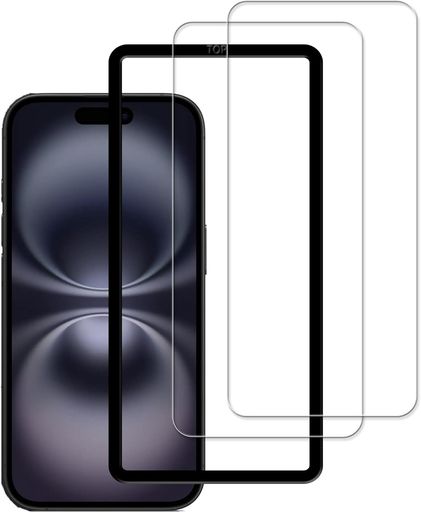 KPNS日本素材製iphone16用高透過率いphone16ガラスフィルム強化ガラス簡単貼り付けアイフォン16保護フィルム【2枚セット】ガイド枠付き