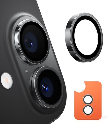 TORRASiPhone16/16Plus用カメラ保護フィルム宇宙航空用材料メタル仕上げレンズカバー米軍規格黒縁取り1セット曇りなし一体感アイフォン16/16プラス用カメラカバーブラックチタニウムLensGuard(2)