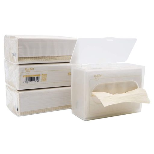 Tissue - DrDirtティッシュ箱なし330枚(110組)*4パック3枚重ねティッシュペーパーソフトパック竹製無漂白自然色エコティッシュケース付き