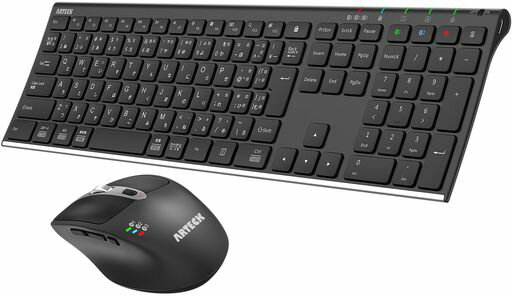 Arteck Bluetooth キーボード マウス セット マルチペアリング 3つデバイスに同時接続できType-C 充電式 フルサイズ Bluetoothキーボード 人間工学に基づいたマウス Windows、iOS,