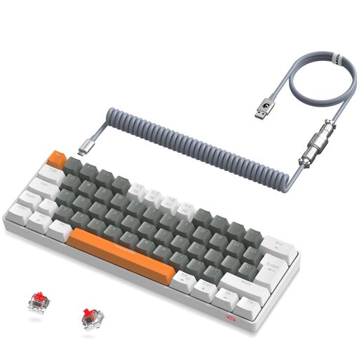 ZIYOULANGT60ゲーミングキーボードメカニカルキーボード赤軸60%コンパクトキーボード有線接続テンキーレス62キーカラーブロッキング19種RGB64色レインボーバックライトアンチゴースト全キー…