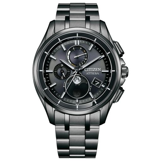 Rakuten - [CITIZEN]腕時計ATTESA(電波時計/防水/ムーンフェイズ)BY1006-62Eチタン軽量ルナプログラム搭載月齢表示光発電エコ・ドライブサファイアガラスメンズビジネスアナログ秒針ブラック黒黒文字盤…