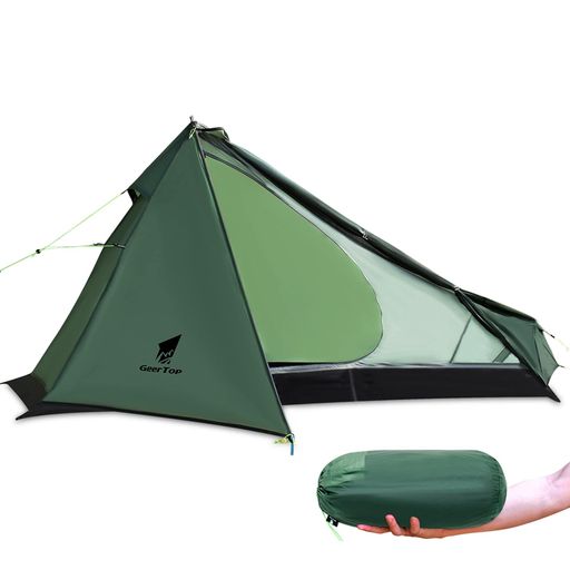 Outdoor - GeerTopテント1人用ソロテントワンポールテント超軽量900gコンパクト設営簡単耐水圧6000mm前室付き20Dナイロンキャンプツーリングハイキング旅行登山徒歩自転車バイク釣り