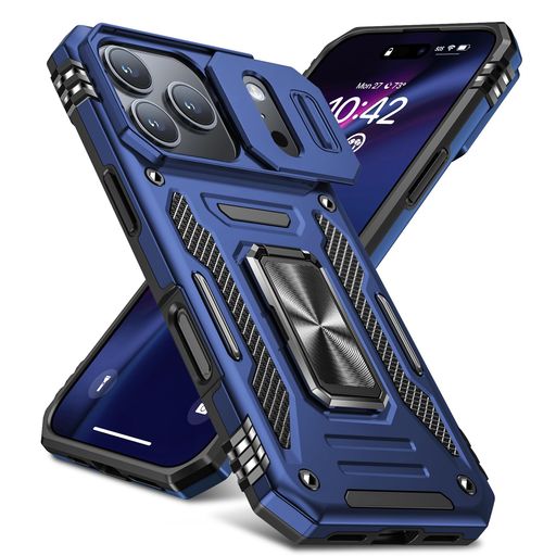 PNEWQNE iPhone 17 Pro Max 用のケース リング付き 衝撃吸収 耐衝撃 スタンド機能 米軍MIL規格 アイフォン 17 pro max 用のケース 全面保護 360°回転 滑り落ちにくい 人気 おしゃれ 携帯カバー 青