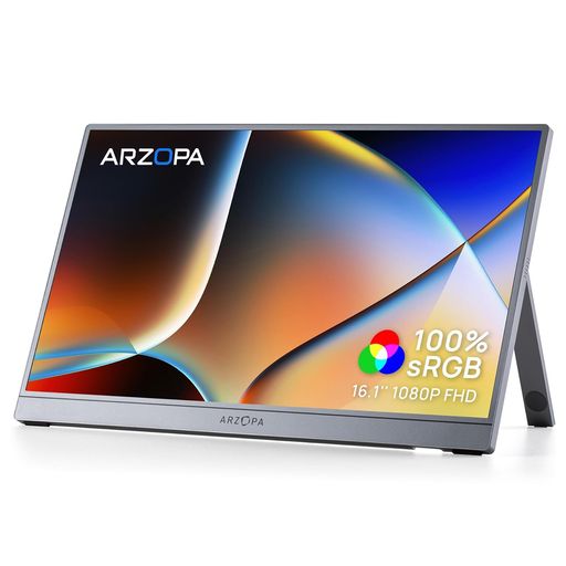 ARZOPA 16.1インチ モバイルモニター グレー | フルHD IPS非光沢 100%sRGB | スタンド内蔵 IPS アイケア 低ブルーライト 高色域 | 薄型・軽量 | テレワーク/PS5/Switch/PC対応 | Type-C/HDMI