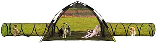 Gaorui(ガオルイ)3in1ポータブル猫ゲームフェンス屋外折りたたみ式ダブルトンネル組み立て式猫テントポ..