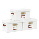 OUTBROS収納ボックス33x23x20cm3個組収納ケースふた付き大容量衣類収納ボックス折りたたみ式収納ケースPUハンドルとソートラベル付きおもちゃ衣類雑誌収納防塵防湿無臭(ホワイト)