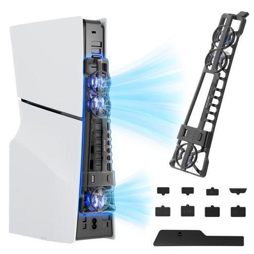 PS5 Pro/PS5 Slim対応冷却ファン 【自動温度検知・3段階風速調整・LEDライト搭載】 USBポート付き 多機能型 静音設計 高速冷却 放熱対策 ディスク/デジタル版対応 PS5 アクセサリー
