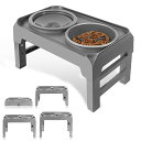 SCHITEC ペットボウル フードボウル 食器台 スタンド 【グレー・4段階調節・小中大型犬・猫用・ボウルと給水器付き】高度調節可能 早食い防止 低速給水 給...