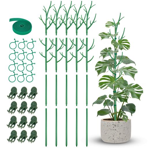 ✅ 【木の枝風植物支柱セット】 50.78インチ(約129cm)の木の枝風植物支柱5本(支柱本体10本+延長ポール10本)、洋ラン用クリップ12個、丸型植物クリップ12個、さらに6.56フィート(約2m)の植物結束バンドが付属。つる植物の誘引に必要なアクセサリーがすべて揃っており、追加購入の必要はありません。 ✅ 【高耐久プラスチック&amp;UVカット加工】 植物に安心の無毒プラスチック製。腐食・錆びの心配ゼロで、UVカット仕様により屋外使用でも色あせにくい。木製支柱のように腐ったり、モスポールのようにコケが落ちたりする問題ありません。 ✅【自然な枝のようなデザインで植物と調和】 本物の木の枝を模したナチュラルなデザインで、観葉植物やガーデンに自然に馴染みます。ツル植物や繊細な茎を優しく固定できる専用クリップ・タイ付きで、植物の立ち姿を美しく整え、成長をサポートします。 ✅【しっかり安定・組み立て簡単】 土に挿すだけの簡単設置で、しっかりと自立。正しく設置すればグラつかず、ツルや葉をしっかり支えます。1本あたり最大129cmの高さになり、上へと伸びる植物の成長段階にも対応。