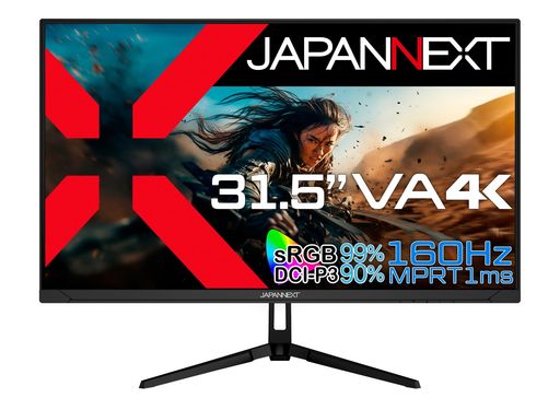 JAPANNEXT 31.5インチ ゲーミングモニター 160Hz 1ms 4K 3840x2160解像度 VA パネル ディスプレイ (HDMI/DisplayPort/VESA対応/ブルーライトカット / 視野角178°) JN-315V160UR