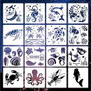RolinRoly海海洋生物15x15cm製図用16種類16枚テンプレートDIYスクラップステンシルシート教育用絵画ホワイトDIYパターン画ボード(海洋生物B)