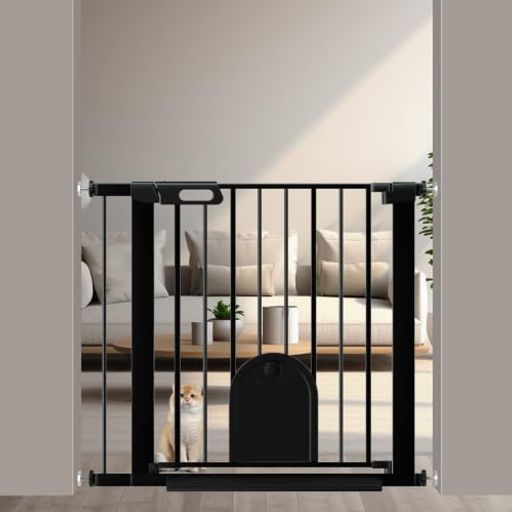 FairyBabyベビーゲートペットドア付き取付幅75-89CM猫犬ゲート高さ76cmベビーフェンス突っ張り式ダブル..